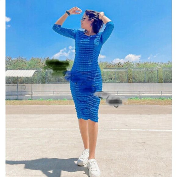 Zara Blue Textured Midi Dress - Picture 2 of 8